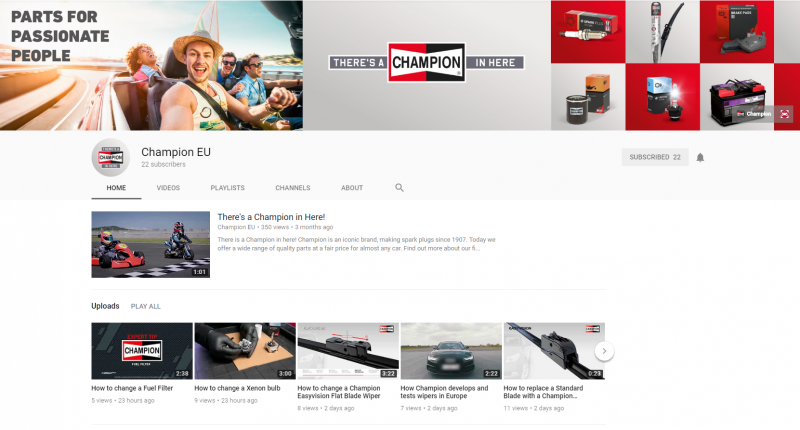 Champion lancia il suo nuovo canale YouTube