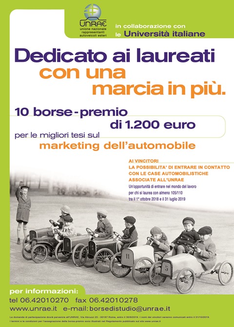 Borse di studio UNRAE, ultimi giorni per candidarsi